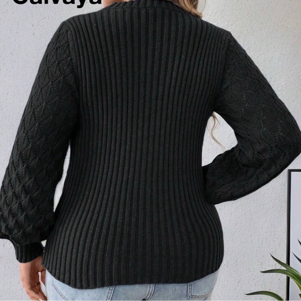 Black Ribbed Knit Sweater Top - Picture 2 of 3